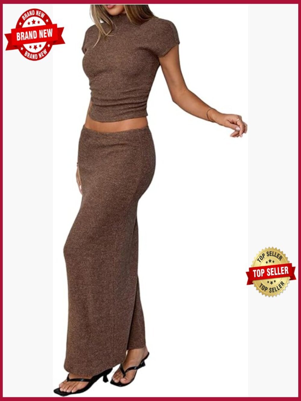 Two Piece Knit Crop Top and Maxi Skirt Matching Set